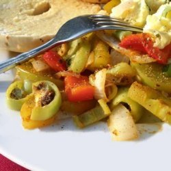 Stir Fried Green Tomato With Onions & Peppers recipe