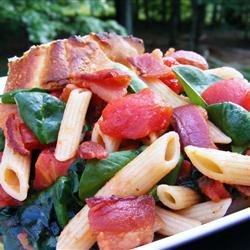 Penne Pasta with Spinach and Bacon recipe