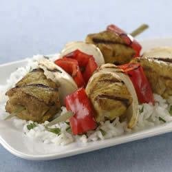 Grilled Indian Pork Kabobs with Sweet Onions and Red Bell Peppers recipe