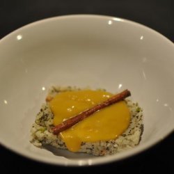 Carmelized Mango Soup With Poppy Seed Rice Pudding recipe