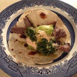 Grilled Steak Tacos With Chipotle Cream and Chimichurri recipe