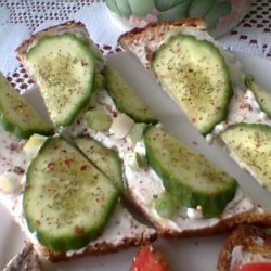 Crunchy Cheesy Open Face Cucumber Sandwiches recipe