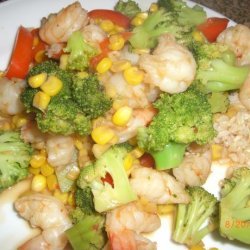 Gingered Shrimp With Corn and Broccoli recipe