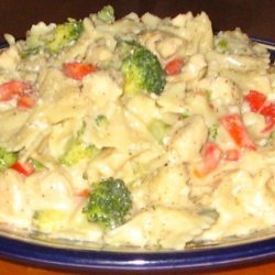 Creamy Chicken/Brocolli/Pepper and Farfelle Noodles recipe