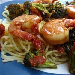 Shrimp, Broccoli, and Sun-dried Tomatoes Scampi with Angel Hair recipe