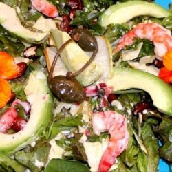 Shrimp, Avocado, Almonds, Apple Chips, & Nasturtium Salad recipe