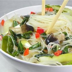 Rice Noodles with Shiitakes, Choy, and Chiles recipe
