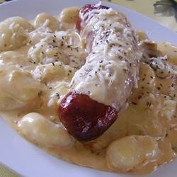 Bangers and Gnocchi with a Roasted Shallot and Cheese Sauce recipe