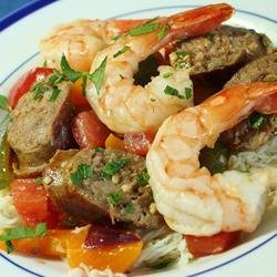 Dee's Sexy, Spicy, Shrimp, Sausage, and Peppers recipe