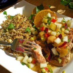 Foil Baked Salmon With Pear Salsa #RSC recipe