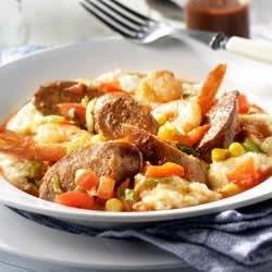 Hot Italian Sausage and Shrimp with Asiago Grits recipe
