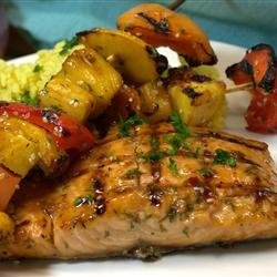 BBQ Salmon and Fruit Skewers recipe