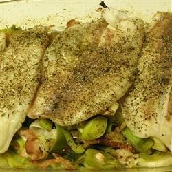 Paleo Roasted Whitefish with Leeks and Bacon recipe