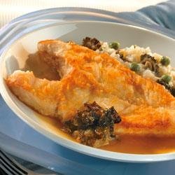 Pan-Roasted Halibut with Morel Confiture, Sweet Pea Risotto and Morel Tea recipe