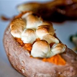Twice-Baked Sweet Potatoes With Mini Marshmallows recipe
