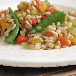 Barley Pilaf With Roasted Peppers and Snow Peas recipe