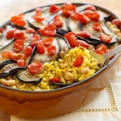 Vegetarian Oven-Baked Brown and Wild Rice with Eggplant recipe