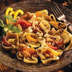 Fettuccine with Roasted Tomatoes, Vegetables and Sausage recipe