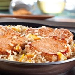 Quick Glazed Pork and Rice Skillet recipe