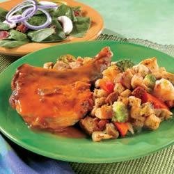 Baked Pork Chops with Garden Stuffing recipe