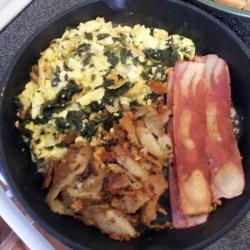 Spinach Cheese Scramble, W/Soy Bacon, Potatoes recipe