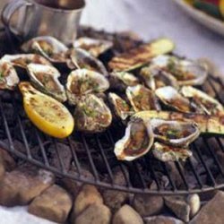 Grilled Oysters With Bacon, Dijon & Green Onion Butter recipe