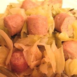 Oklahoma Comfort Food: Brats, Cabbage and Green Bean Casserole recipe
