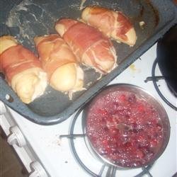 Prosciutto Wrapped Chicken Breasts with Orange-Cranberry Jus recipe