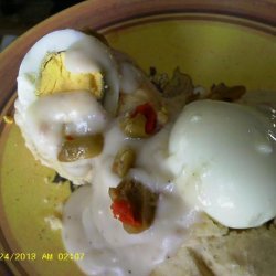 Eggs on Biscuits With Olive Sauce recipe