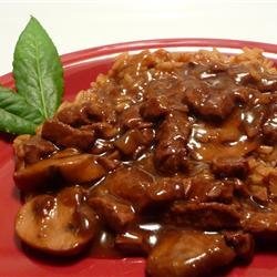 Beef Tips and Merlot Gravy with Beef and Onion Rice recipe