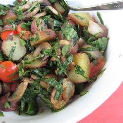 Baked Mushrooms and Potatoes with Spinach recipe
