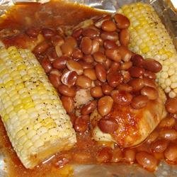 Foiled BBQ Chicken with Corn on the Cob and Pinto Beans recipe