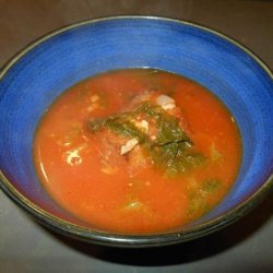 Spicy Tomato-Bean Soup With Greens With Garlic Bread recipe