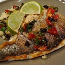 Pan Fried Seabass Fillet With Salsa Sauce and Couscous recipe