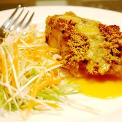 Macadamia-Crusted Sea Bass with Mango Cream Sauce recipe