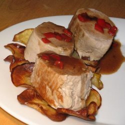Pan-Fried Pork Fillet Pear Chips and Mashed Kumara and Carrot recipe