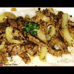 Sautéed Steak Strips on Walnut-Basil Rice recipe
