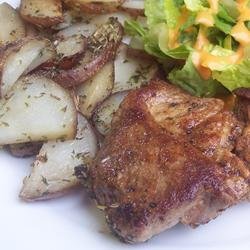 Spicy Pork Chops with Herbed Roasted New Potatoes recipe