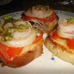 Shrimp-Onion Crostini With Almond-Parsley Pesto recipe