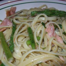 Smoked Trout Linguine With Asparagus and Lime recipe