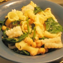 Orecchiette With Lemony Grilled Squid, Arugula and Chickpeas recipe