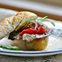 Grilled Eggplant, Cheery Tomato, and Pepper Mayo Sandwich recipe