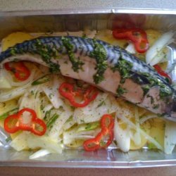 Baked Mackerel on a Vegetable Bed recipe
