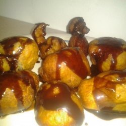 Peanut Butter Banana Fritters Drizzled With Chocolate Sauce recipe