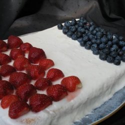 Fourth of July or French Flag White Sheet Cake With Raspberries recipe