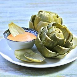 Roasted Red Pepper Aioli and Steamed Artichokes recipe