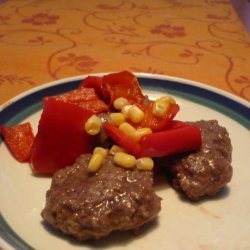 Teriyaki Ground Beef Paillards With Corn and Red Pepper Relish recipe