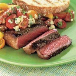 Strip Steaks With Tomato and Blue Cheese Vinaigrette recipe