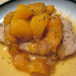 Healthy Baked Pork Chops With Drunk Peaches recipe