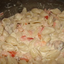 Shrimp Fettucinni Alfredo With Mushrooms and Tomato recipe